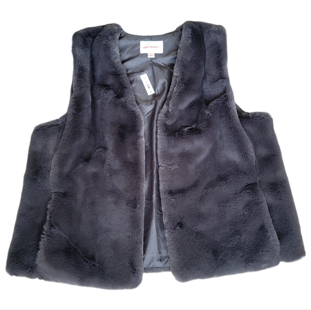 Joe Fresh Faux Fur Vest Open Front Gray Soft Cozy Layering Piece Women’s… - Picture 13 of 13